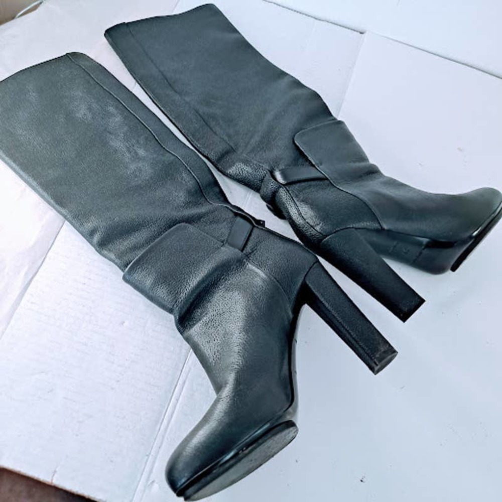 Balenciaga Womens 6 Boots Pebbled Leather Black Tall Knee Buckle Strap - Picture 10 of 16